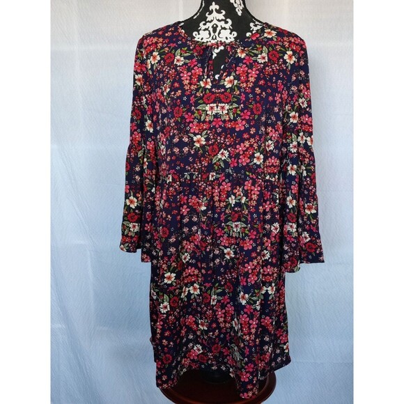 MADISON MATHEWS Dresses & Skirts - Madison Leigh Women Blue Casual Shirred Waist Floral Tunic Dress‎ Size 12